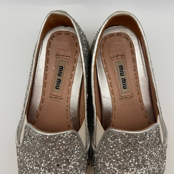 MIU MIU Glitter Slip-On Sneakers Steel Toe Pointed Size 35 Look At Photos - Picture 5 of 16